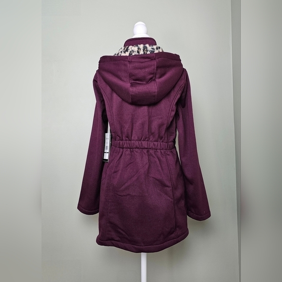 Big Chill Fig Leopard Sherpa-Lined Hood Fleece Anorak Womens SMALL BURGUNDY WINE - Picture 6 of 12